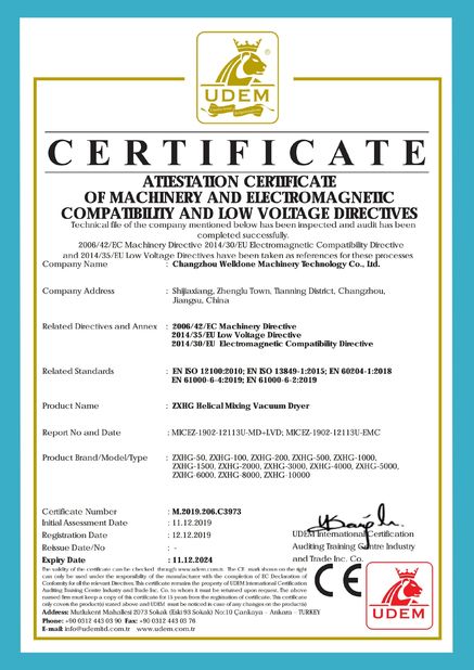 China Changzhou Welldone Machinery Technology Co.,Ltd Certificaten